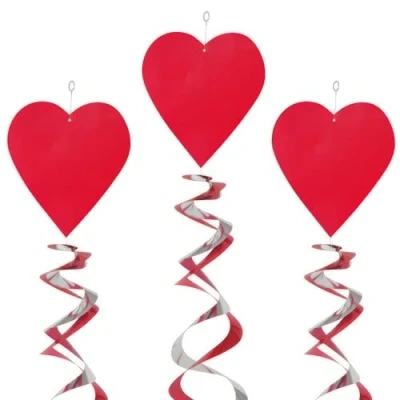 Image of Unique Party 61697 66cm Double Hanging Swirl Heart Decorations, Pack of 3