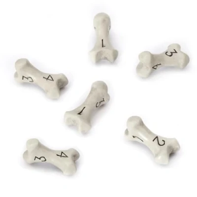 Image of D4 Dice Set of Six 4 Sided Skull &amp; Bone Themed RPG Dice. Cool Unique Gift for Dungeons Dragons (DND), Warhammer, D&amp;D, Pathfinder, D and D. (Cleaned White)