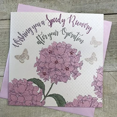 Image of WHITE COTTON CARDS SPEEDY RECOVERY AFTER OPERATION GET WELL SOON CARD, HAND FINISHED (SS244 O)