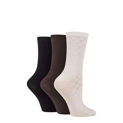 Image of Women&#039;s 3 Pair SOCKSHOP Patterned Plain and Striped Bamboo Socks Black / Cocoa Biscuit Textured 4 8 Ladies
