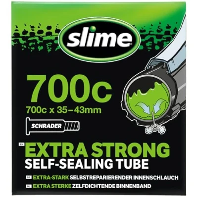 Image of Slime 30057 Bike Inner Tube with Puncture Sealant, Self Sealing, Prevent and Repair, Schrader Valve, 35/43 622mm (700x35/43c), Black