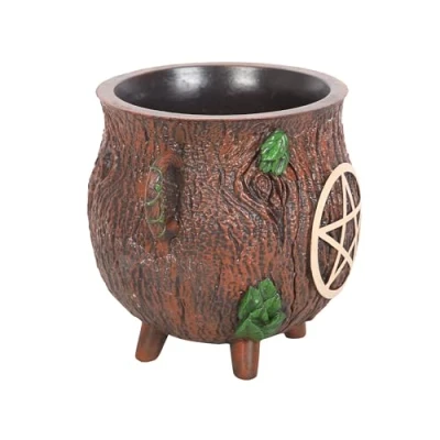 Image of Something Different Wholesale Nature Inspired Pentagram Bark Effect Cauldron Plant Pot Ritual &amp; Herb Growing Planter