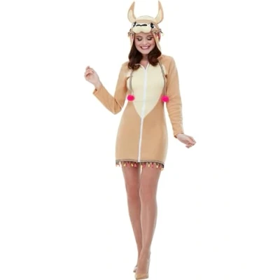 Image of Smiffys Llama Costume, Brown with Hooded Dress, Party Animals Fancy Animal Dress Up Costumes