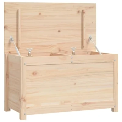 Image of vidaXL Solid Pinewood Storage Box Sleek Natural Brown Wood Chest 80x40x45.5 cm Hydraulic Lid &amp; Spacious Interior Ideal for Living Room, Bedroom or Office Solutions
