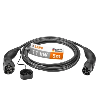 Image of LAPP MOBILITY EV Charger Type 2 11 kW / 20 A 3 phase/Charging Cable for Electric Car Charger, Smooth Surface 5 Metres/Mode black