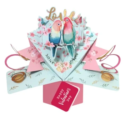 Image of Love Birds Happy Valentine&#039;s Day Pop Up Card 3D Romantic Greeting Cards POP199V01