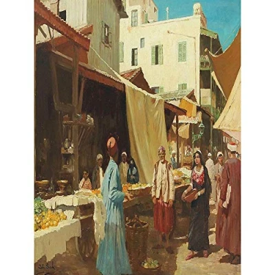 Image of Wee Blue Coo Painting Cityscape Gleich North African Bazaar Art Print Poster Wall Decor 12X16 Inch