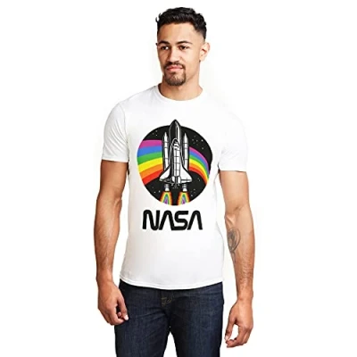 Image of Nasa Men&#039;s Rainbow T Shirt, White, X Large