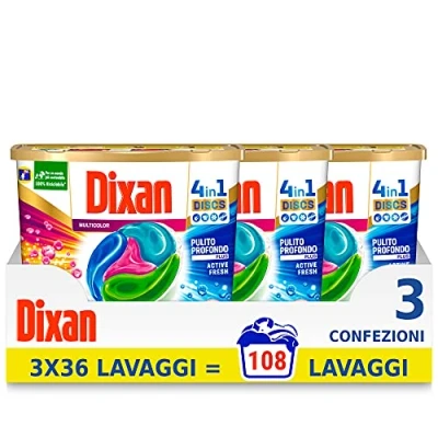 Image of Dixan Discs Multicolor Prevented Washing Machine Detergent in Coloured Capsules 4 1 3 x 36 Washes (108 Washes)