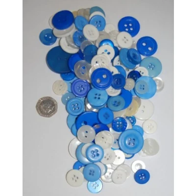 Image of celloexpress Blue &amp; White Buttons Mixed Sizes of Various and for Sewing Crafting Pack 250g