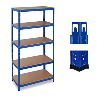 Image of Relaxdays Heavy Duty Shelving, Capacity 875 kg, 5 Tiers, Modular Rack, Garage, HWD: 180x90x45 cm, Steel &amp; MDF, Blue