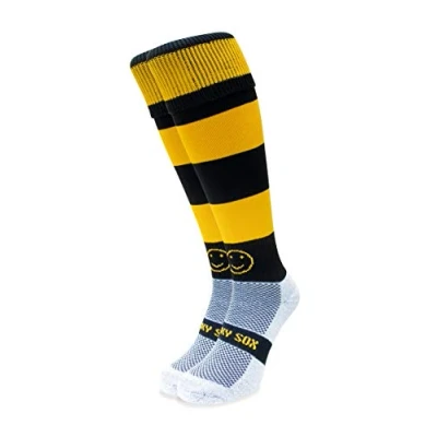 Image of WackySox Black and Amber Hoop Rugby Socks, Sports Socks for Men Women, Mens Work Perfect Riding, Football, Running, Hockey other Activities