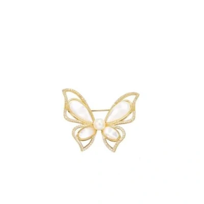 Image of LISADORE Pearl Butterfly Brooch Pin Double Lapel Crystal Insect Badge Jewelry for Women Girls Party Birthday Gift Clothing Decoration
