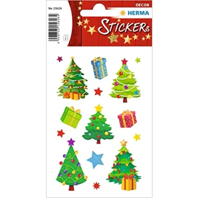 Image of HERMA 15626 Christmas Tree Stickers, Small, Large, Pack of 30, Stickers with Stars Motif, Children&#039;s Labels for Decoration, Gifts, Advent Calendar, Winter