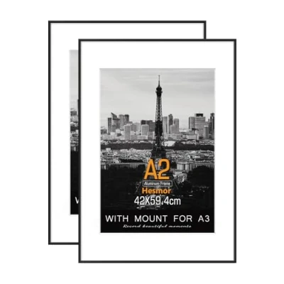 Image of Hesmor A2 Aluminum Acrylic Picture Frames in Black Photo 16.5 x 23 inch Size Pictures with Clear Plexiglass for Wall Mounting, Set of 2 Poster Mat A3