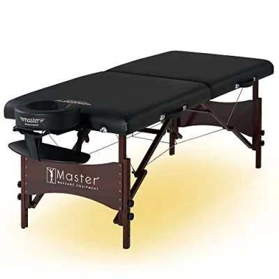 Image of Master Massage 71cm Roma Wooden Lightweight Portable Couch Foldable Table Spa Beauty Physiotherapy Bed W/Ambient Light System, Black