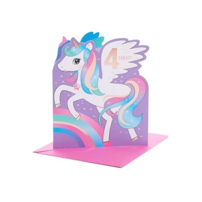 Image of UK Greetings 4th Birthday Card for Girls 4 Year Old Girl Unicorn Card, Multi, 679387 0 1, 159mm x 184mm