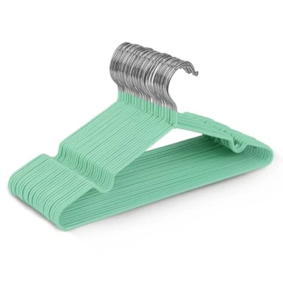 Image of KEPLIN 20x Premium Rubber Coated Metal Hangers Heavy Duty Space Saving Organiser Clothes For Wardrobes Coat Rack Rails (Mint Green)