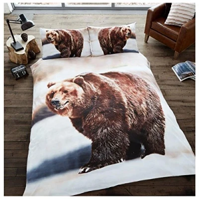 Image of GC GAVENO CAVAILIA Wildlife Duvet Cover, 3D Bedding Quilt Covers, Polycotton Bed Cover With Pillow Case, Bear, Single