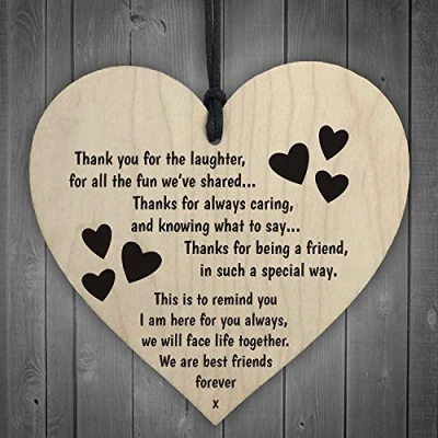 Image of RED OCEAN Best Friends Forever Wooden Hanging Heart Friendship Love Gift Thank You Sign