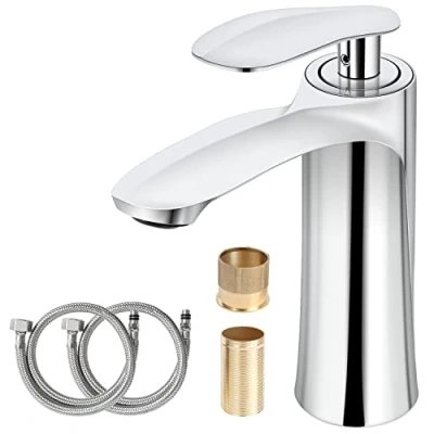 Image of Bathroom Mixer Tap Basin Sink Taps Kitchen Faucet Chrome Brass Cloakroom Hot and Cold Dual Control, Single Hole with 2 Hoses, Corrosion High Temperature Resistant Anti Scratch Oval