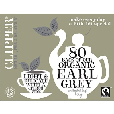 Image of Clipper Organic Earl Grey Tea Bags Natural, Unbleached, Plant Based Biodegradable &amp; Non GM Black Eco Conscious Fair Trade Individually Wrapped with String Tag (480 Teabags)