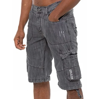 Image of 989Zé ENZO Mens Shorts EZS404 Raw Combat Cargo Pockets Casual Knee Length Denim Half Pants Grey 34