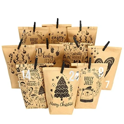 Image of Papierdrachen Extravagant Advent Calendar for Filling with 24 Brown Gift Bags and Number Stickers Clips, Children&#039;s Motif 1 Crafts Giving Christmas &amp;