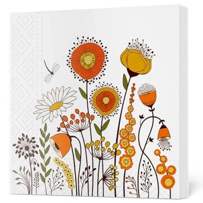 Image of Daisy 3 Ply Spring Flowers Tissue Paper Napkins Serviettes for Decoupage Lunch 33cm x Pack of 20 (Graphic Earth Tones Meadow)