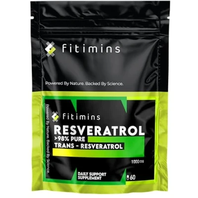 Image of Trans Resveratrol 1000mg Daily Support Supplements Reduce Cholesterol, Boost Weight Loss, Improve Metabolism 1 Month Supply 60 Vegan Capsules Fitimins