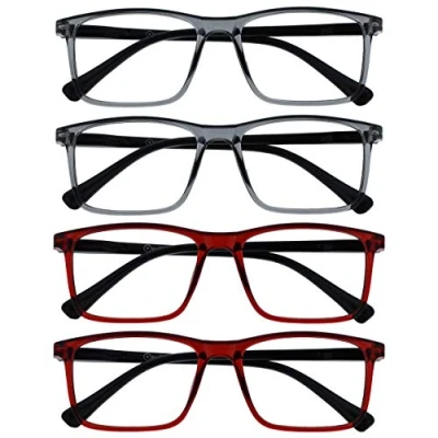 Image of OPULIZE Ink Reading Glasses 4 Pack Large Rectangular Frame Transparent Grey Dark Red Spring Hinges Scratch Resistant Mens Womens RRRR4 77ZZ +1.50