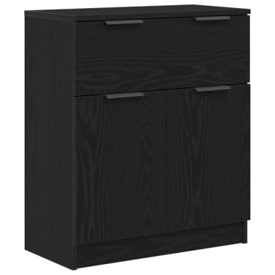 Image of vidaXL black oak sideboard textured finish furniture elegant dining room/living room storage solution engineered wood buffet with drawer and doors