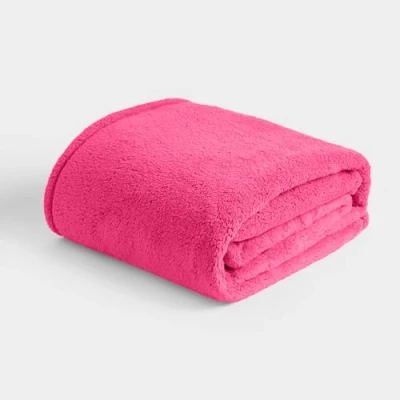 Image of Brentfords Teddy Throw Blanket for Bed, Super Soft Warm Cosy Bright Pink Throws Sofas Large Lightweight Plush Fleece Double Bedspread, 150 x 200cm
