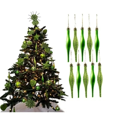 Image of Simply Products 10 Droplet Baubles Great Christmas Tree Decoration, Matte &amp; Glitter Icicle (Lime Matte)