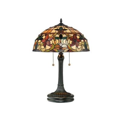 Image of Kami 2 Light Tiffany Table Lamp Vintage Bronze, E27
