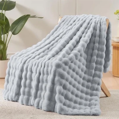 Image of LINGKY Soft Warm Rabbit Plush Fleece Throw Blanket Thick 1000 GSM Throws for Sofas Large Fluffy Bed Couch Travel Kids Decor, Light Grey, 160x200cm