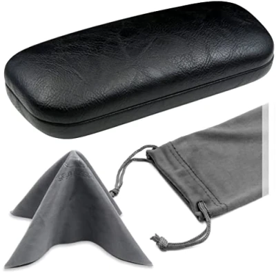 Image of MyEyeglassCase hard eyeglass case protective shell metal glasses fits Medium size frames by, Classic Black,