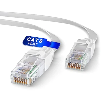 Image of Mr. Tronic Flat Cat 6 Ethernet Cable 25m, High Speed LAN Network with RJ45 Connectors, 25m Cat6 Internet 1 Gbps, ADSL AWG24 Patch Cable, UTP CCA (25 Meter, White)