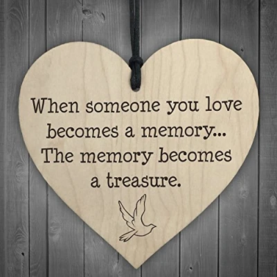 Image of RED OCEAN Memories Become Treasures Wooden Hanging Heart Plaque Shabby Chic Memorial Sign