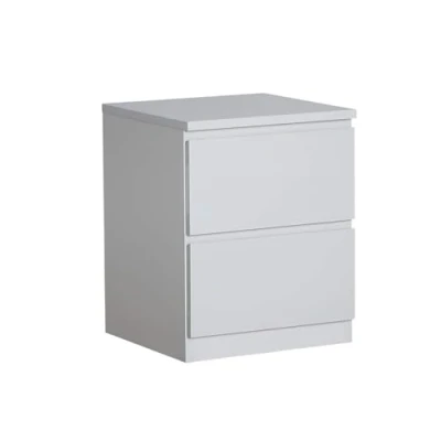 Image of Home Source Bedside Nightstand, High Gloss Finish Bedroom Cabinet, Side Chest Lamp Table, 2 Drawer, Grey