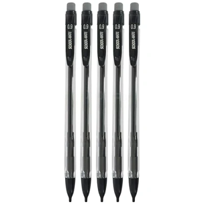 Image of MechMate Mechanical Pencils Set, Lead Size (0.9mm), Pack of 5, Propelling Pencils, Built in Eraser, Idea for Write Draw Sketch Draft, iZOFAX Black Ball Pen