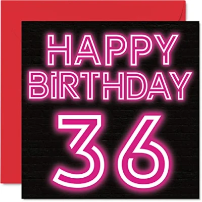 Image of Fun 36th Birthday Cards for Men Woman Neon Glow Happy Card Dad Mum Son Daughter Brother Sister Uncle Auntie Cousin, 145mm x Greeting Cards,