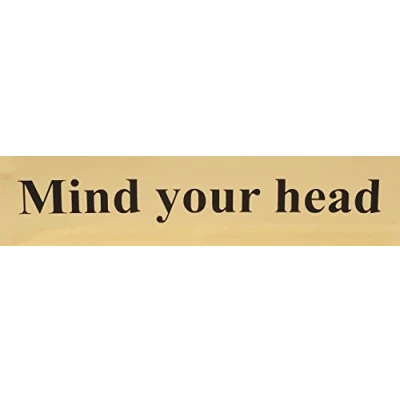 Image of Scan SCA6030 Self adhesive brass effect sign Mind your head 200 x 50mm,Black/Gold
