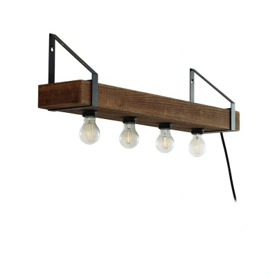 Image of Lindby wall light Vatana, wood, plug, USB port, 80 cm