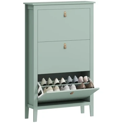 Image of HOMCOM 3 Drawer Shoe Cabinet with Flip Doors, Narrow Storage Removable and Adjustable Shelves, 21 Pairs Footwear Cupboard for Hallway, Entryway, 80 x 24 131 cm, Green