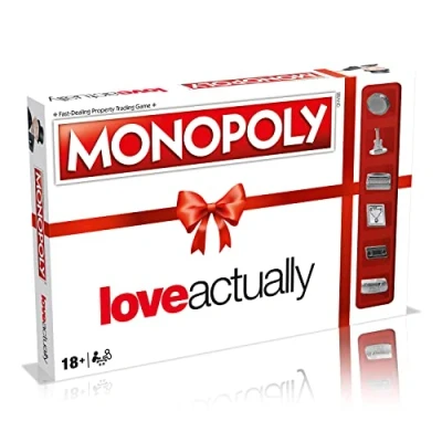 Image of Winning Moves Love Actually Monopoly Board Game, Advance to Karen and Harry&#039;s House Jamie&#039;s Cottage trade your way success, 2 plus player family game for ages 8