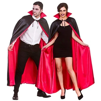 Image of Wicked Costumes Adult Super Deluxe Black/Red Satin Vampire Cape with Collar Fancy Dress Accessory 140cm