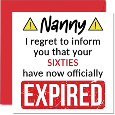 Image of Funny 70th Birthday Cards for Nanny Your Sixties Have Expired Happy Card Nan from Grandson Granddaughter, 145mm x Banter Joke Humour Bday Greeting Gift