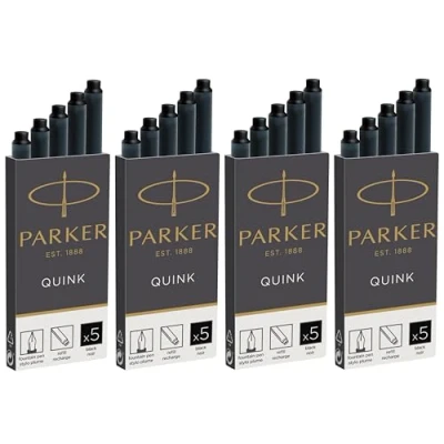 Image of Parker Fountain Pen Refills Long Ink Cartridges Black Quink Pack of 20