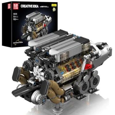 Image of Mould King W16 Engine Building Blocks Set, Combustion Model That Runs, Mini Build Kit for Adults with Battery and Motor, Engineering Construction STEM Toy Children Boys Girl(952 Pcs)